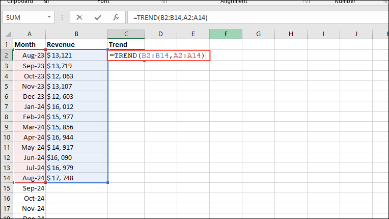 How To Use The Trend Function In Excel