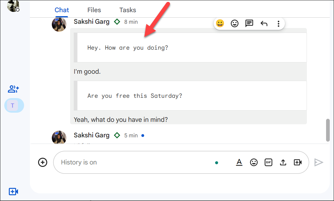 quote text in google chat