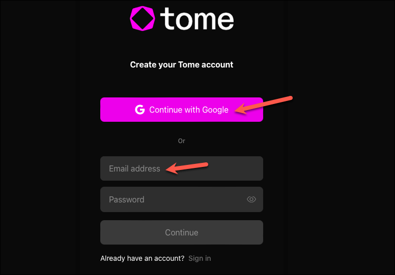 create presentation using ai tome