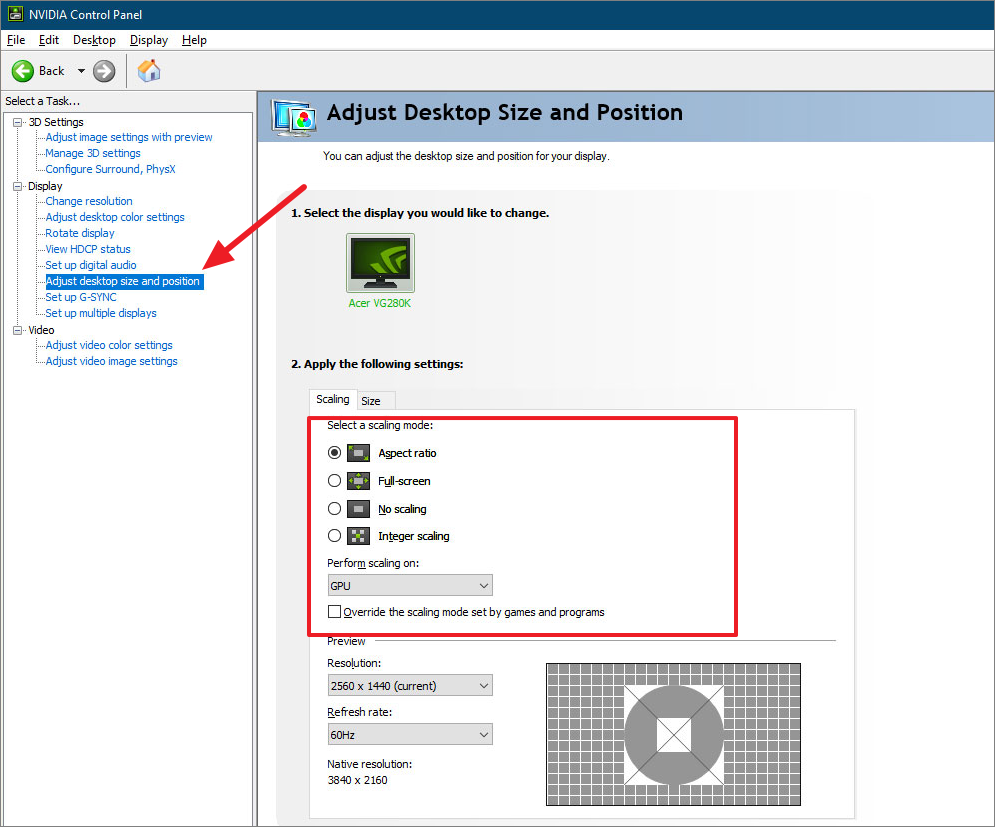 nvidia adjust desktop size and position scaling