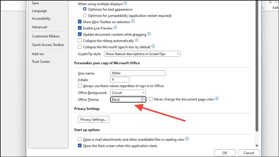 how to turn word document into light mode