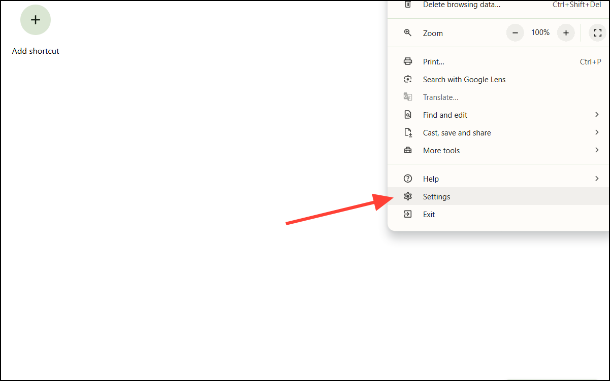 Chrome Settings Menu