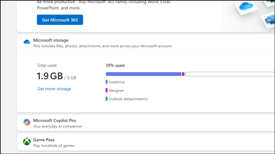 OneDrive storage usage indicator