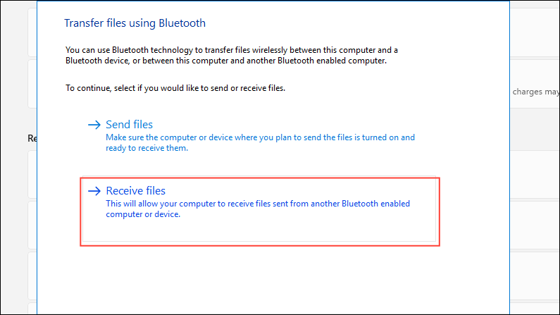 Bluetooth File Transfer window