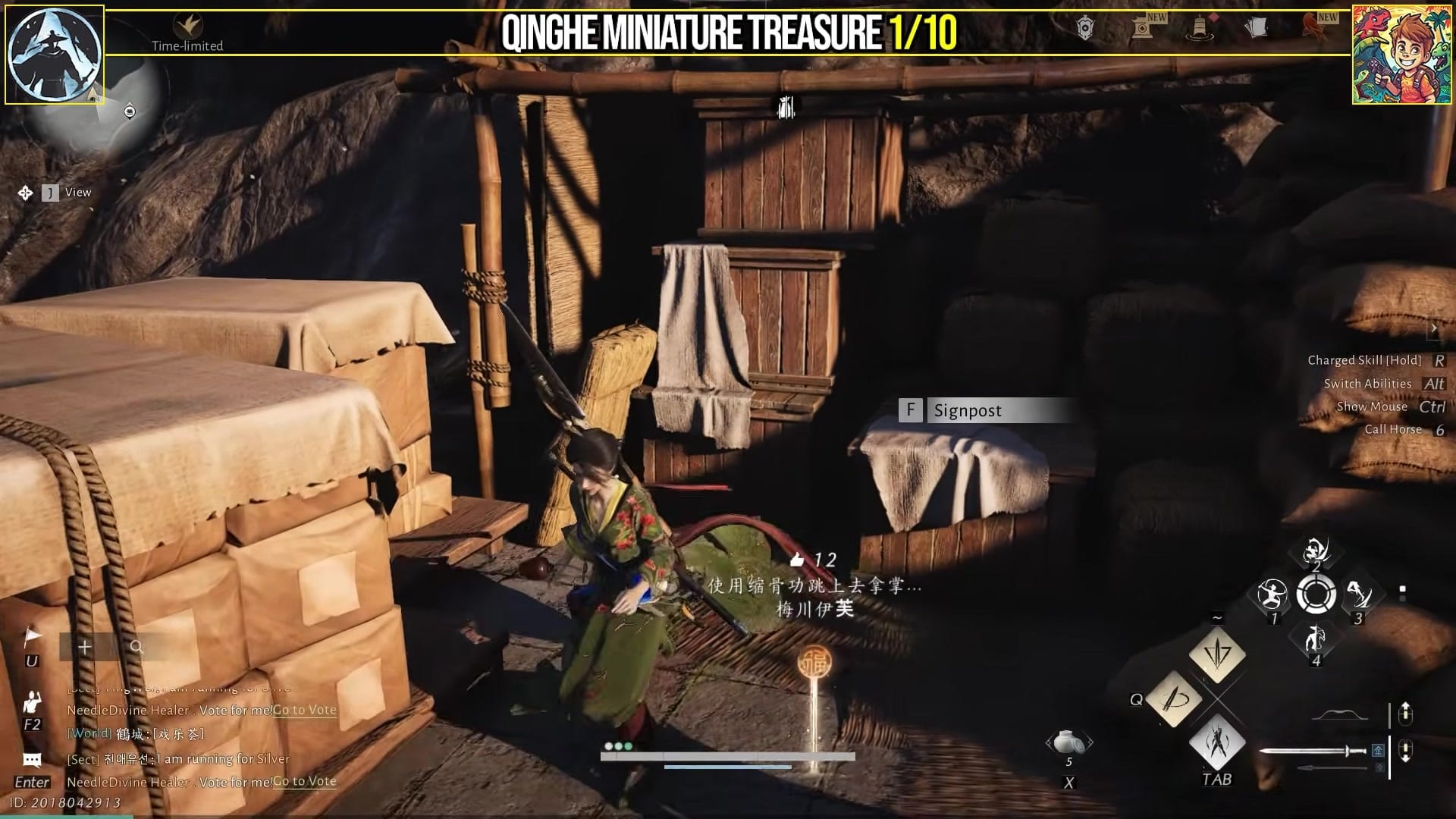 The character interacts with the signpost. A text bubble appears: "Pat that thing down".