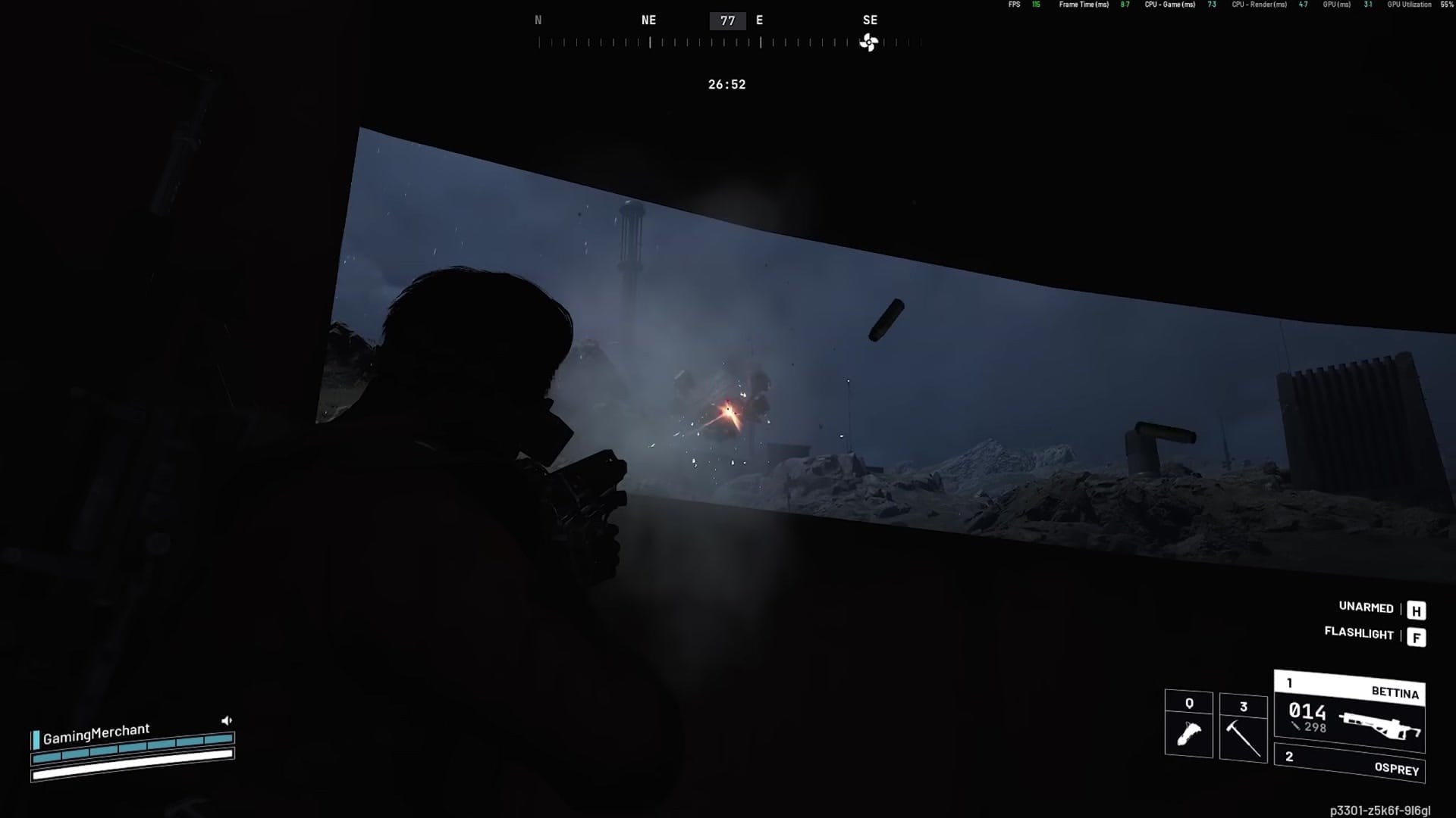 The player moves to a different window in the bunker to get a better angle on the flying enemies, continuing to fire…
