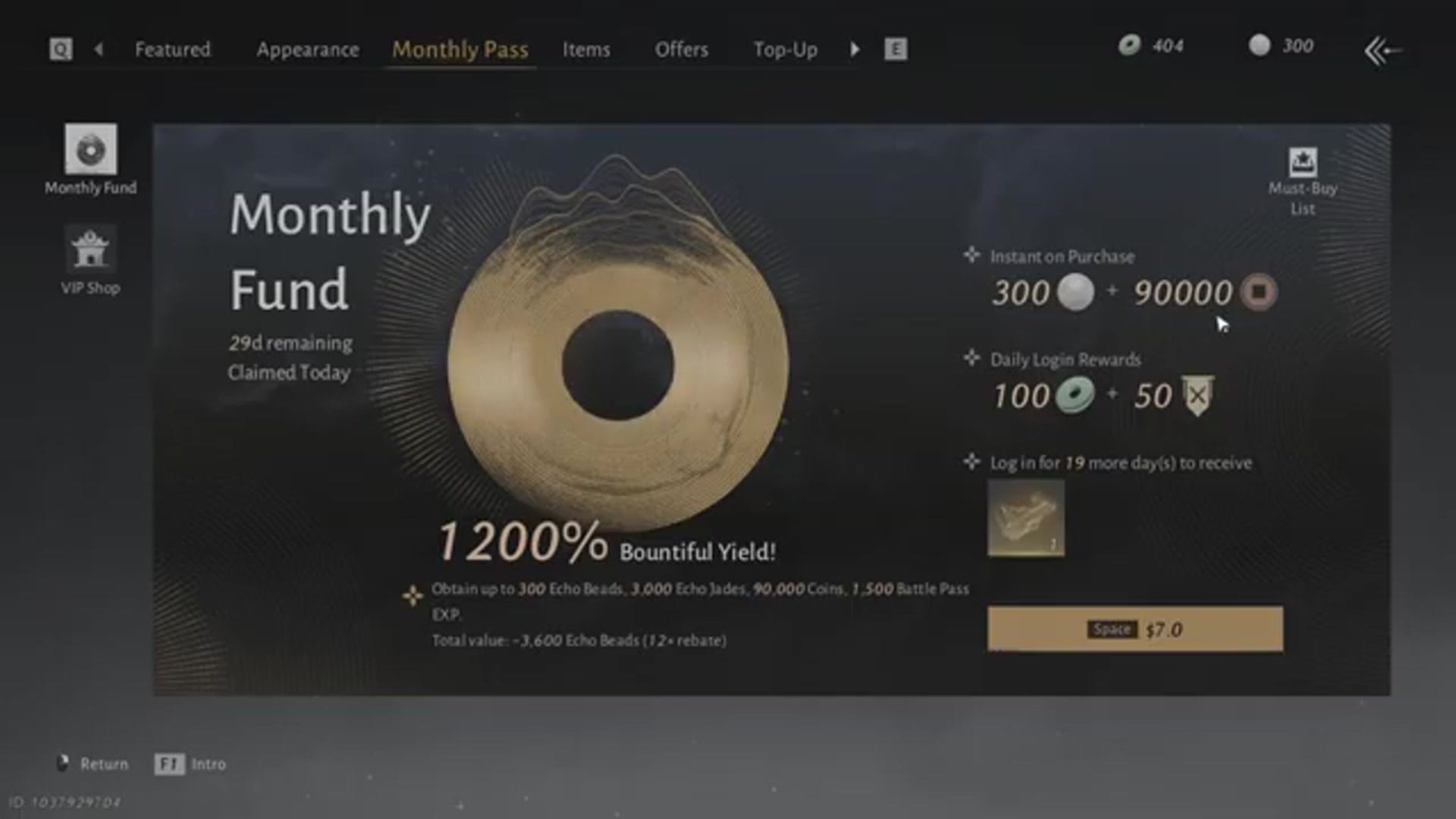 The cursor hovers over the Echo Bead icon in the top right currency bar. A tooltip appears