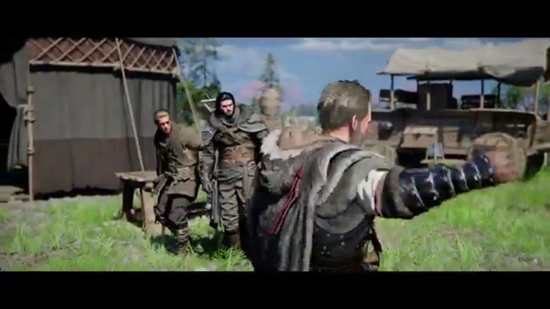 Interior view of a wooden building being furnished. Furniture pops into existence in real-time.