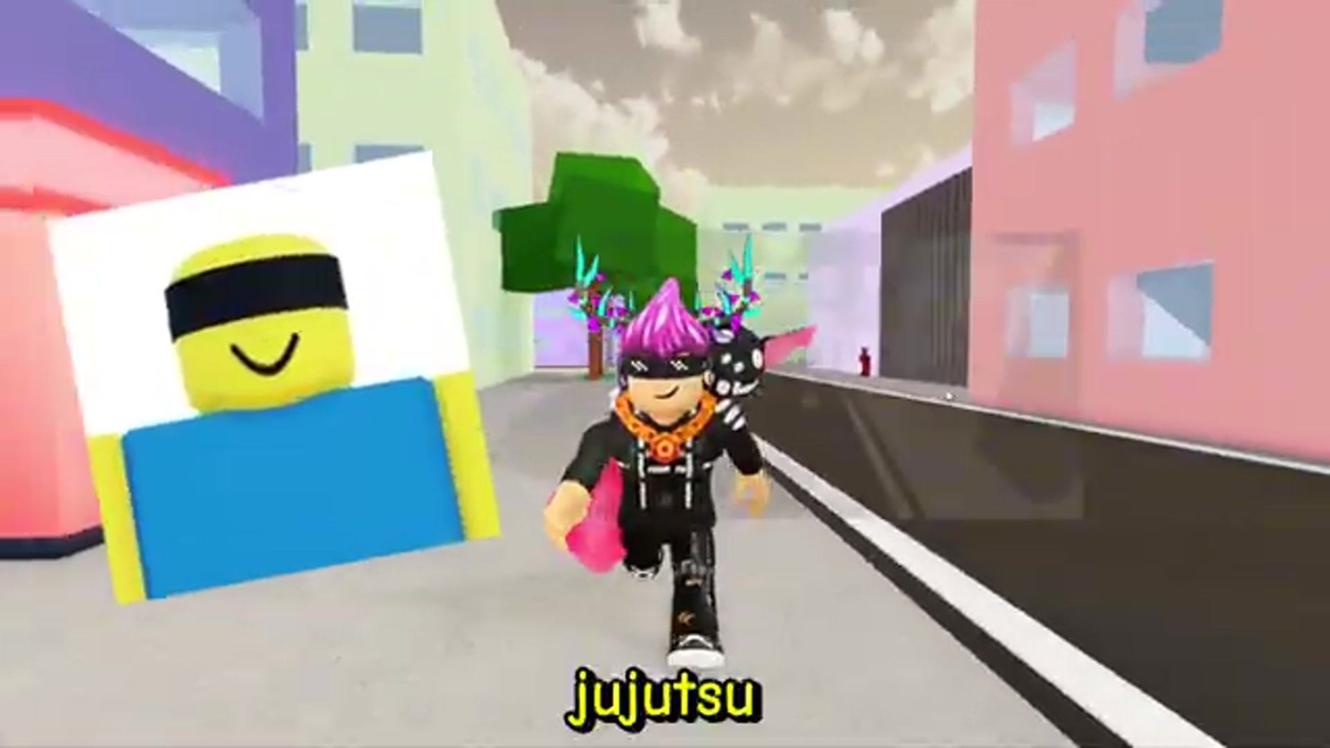 An image of a yellow smiley face with a black blindfold appears. Text overlay in green: "Watch until the end!". Images of game assets (a