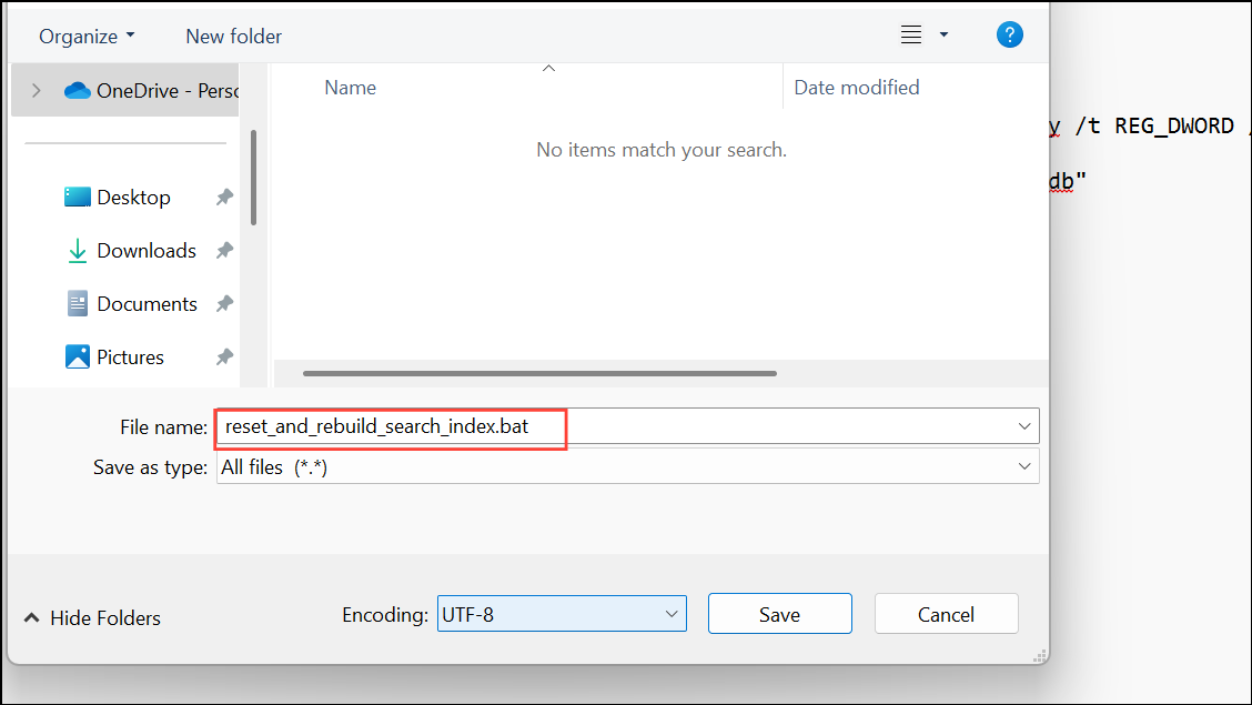Rebuild Search Index on Windows 11