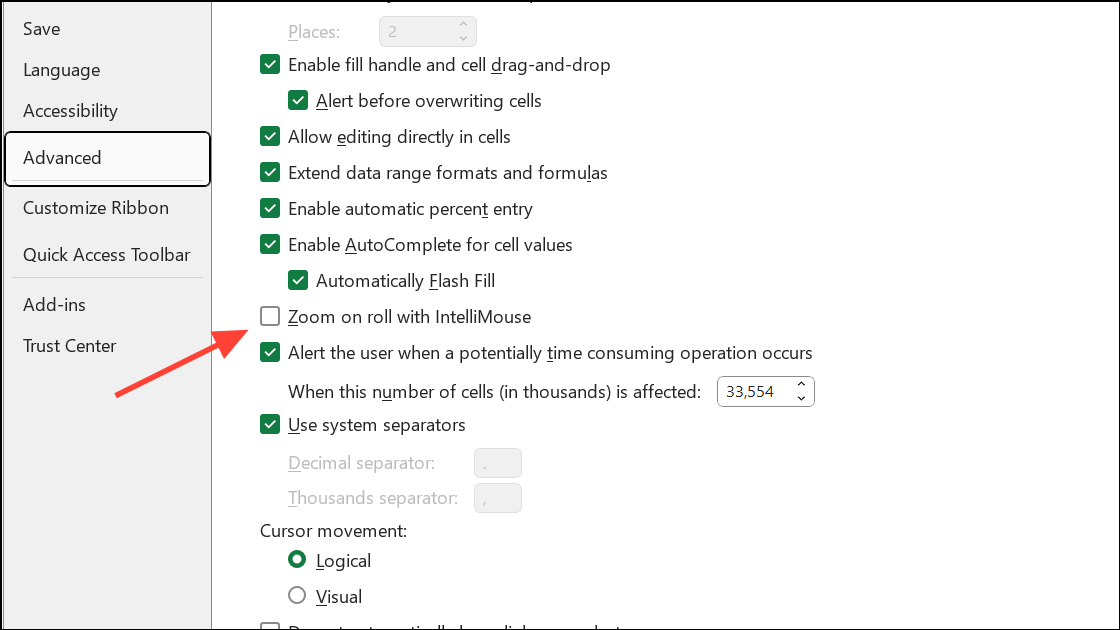How to Fix Scroll Wheel Not Working in Excel
