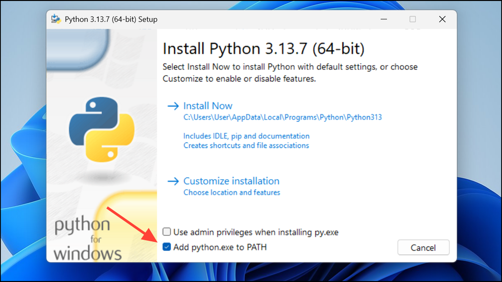 Add Python to PATH on Windows 11