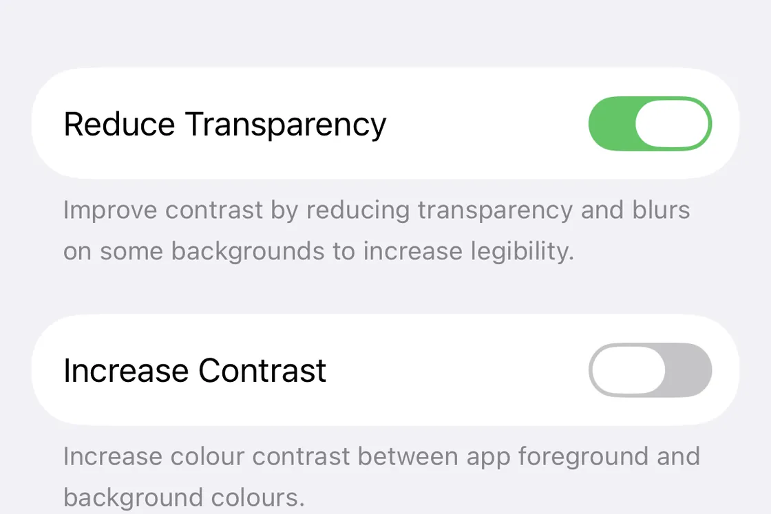 Reduce transparency to change Liquid Glass effects in iOS 26
