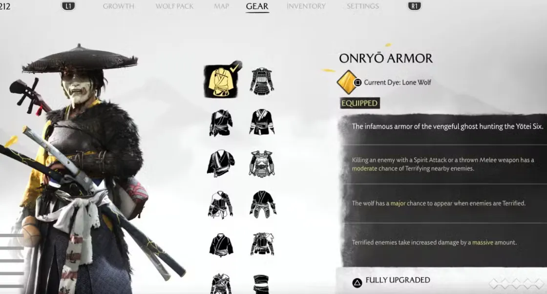 Ghost of Yotei Onryo armor — how upgrades really work, no armorer needed