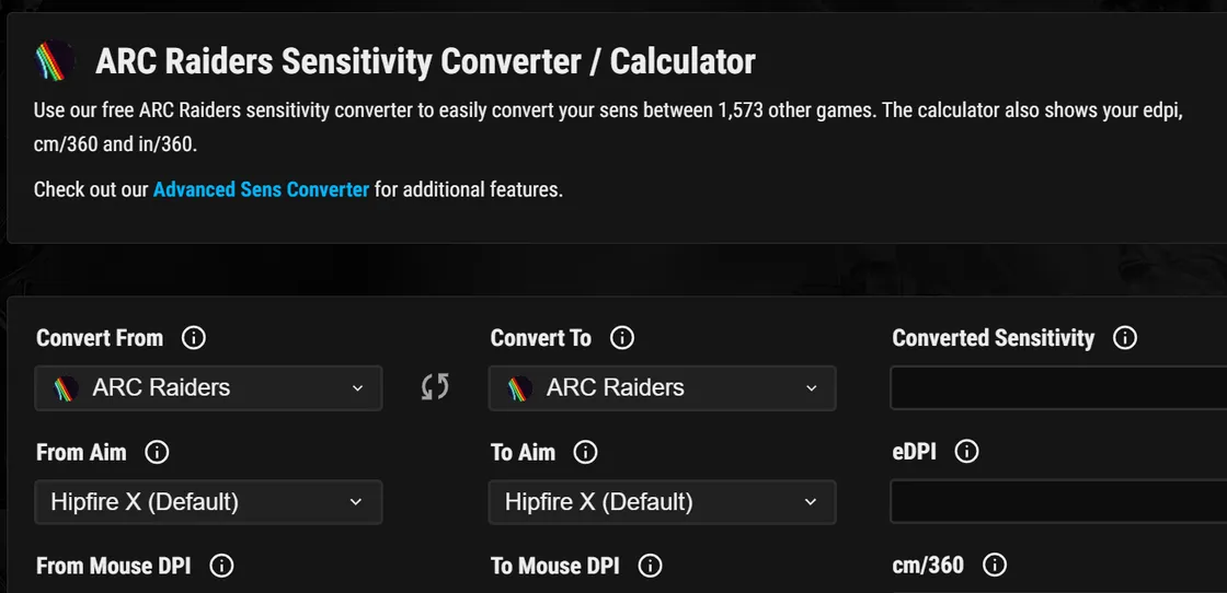 ARC Raiders sensitivity converter — consistent aim across games