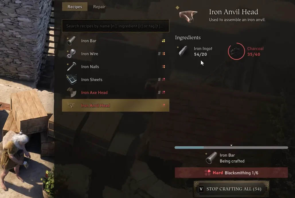 Pax Dei — Craft the Iron Anvil Head and build a Basic Forge