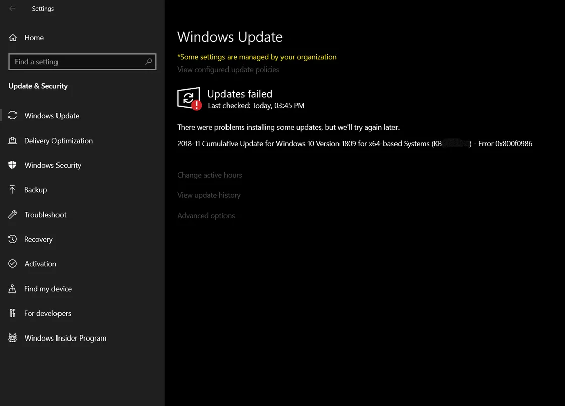 FIX: Windows 10 update (KB4483235) failed to install with error 0x800F0986
