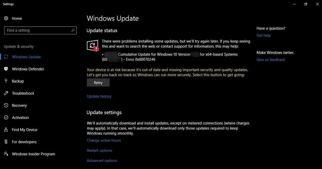 FIX: Error 0x80070246 when installing Windows 10 Update (KB4483234)