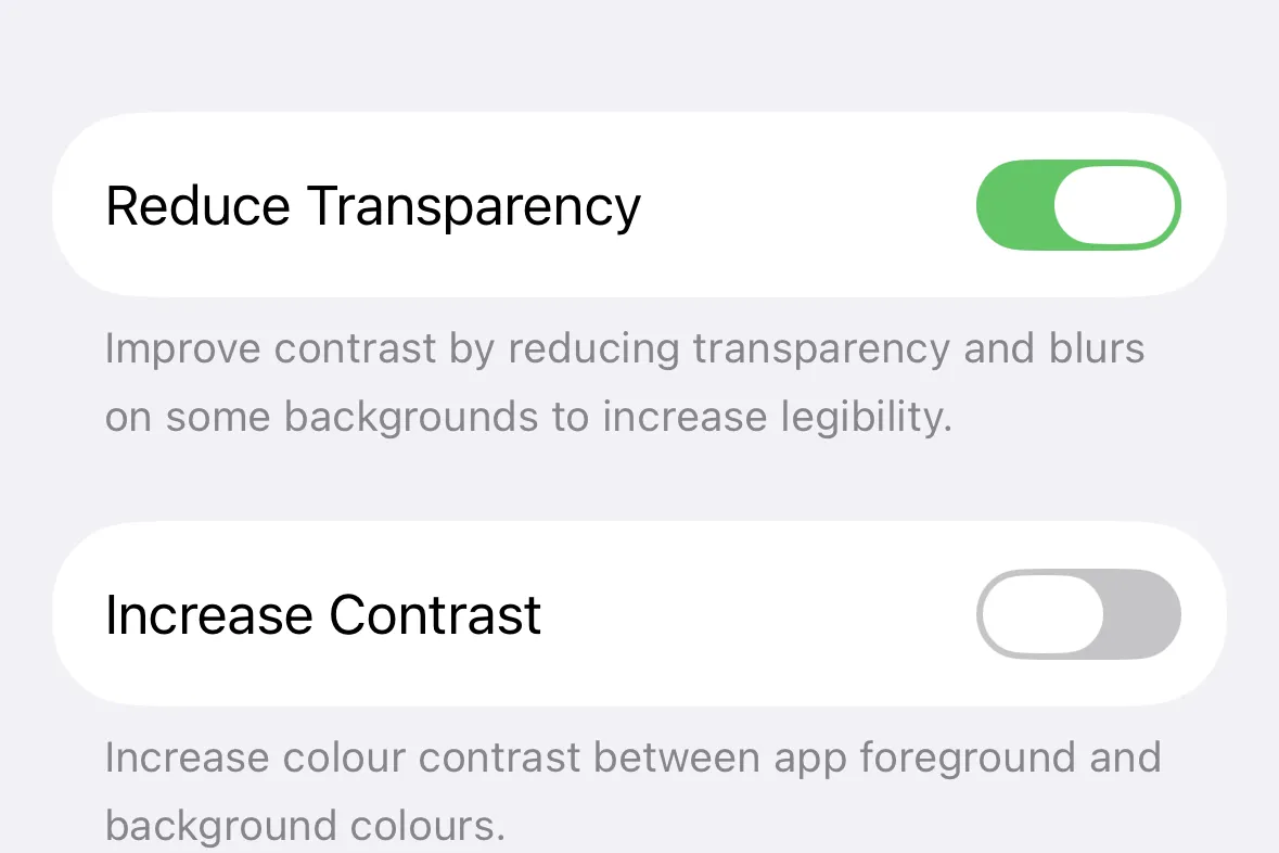 Reduce transparency to change Liquid Glass effects in iOS 26