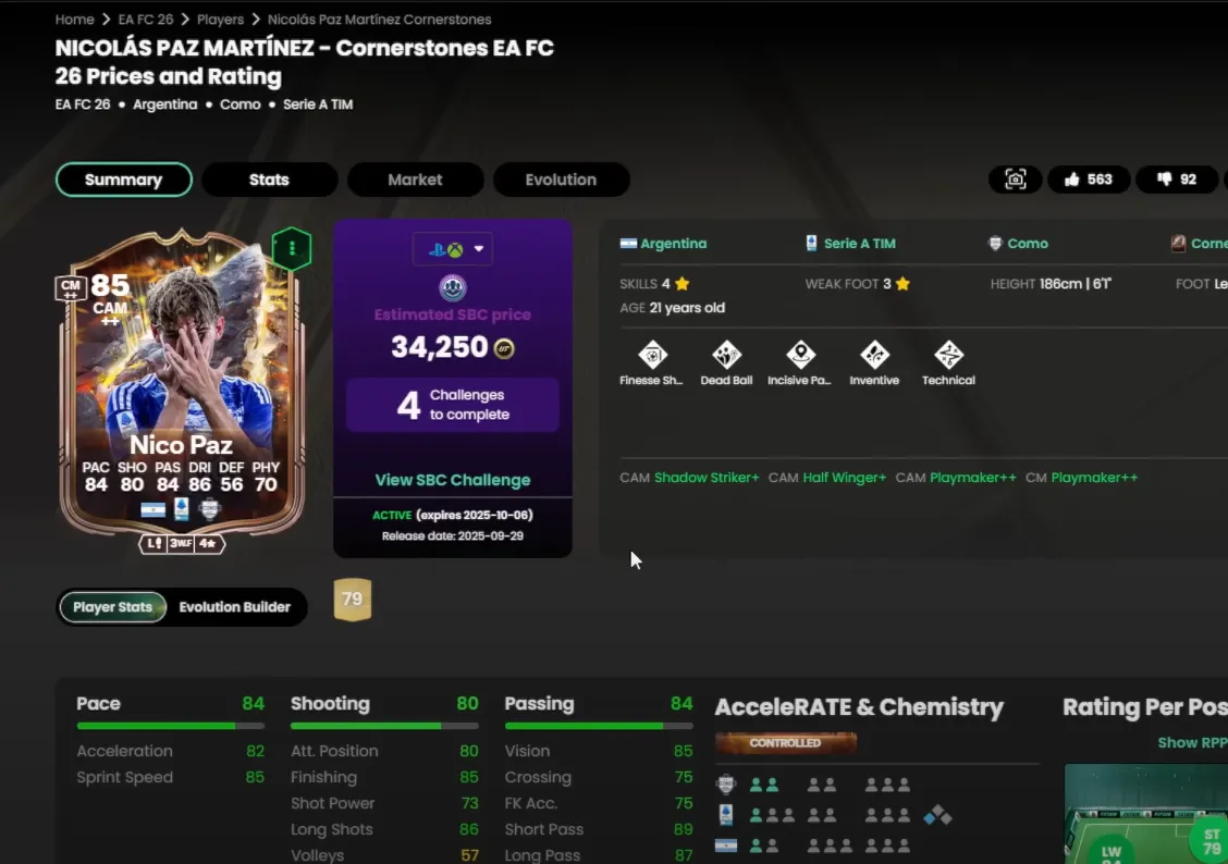 EA FC 26 Cornerstones Nico Paz SBC — cost, requirements, and value
