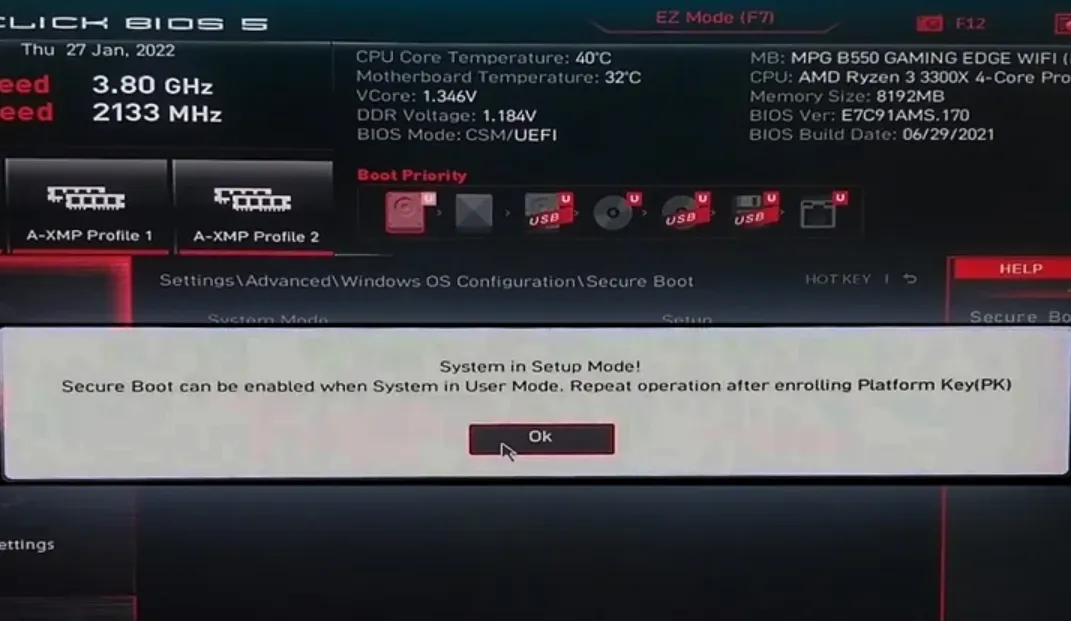 Fix “Secure Boot can be enabled when system in User Mode”
