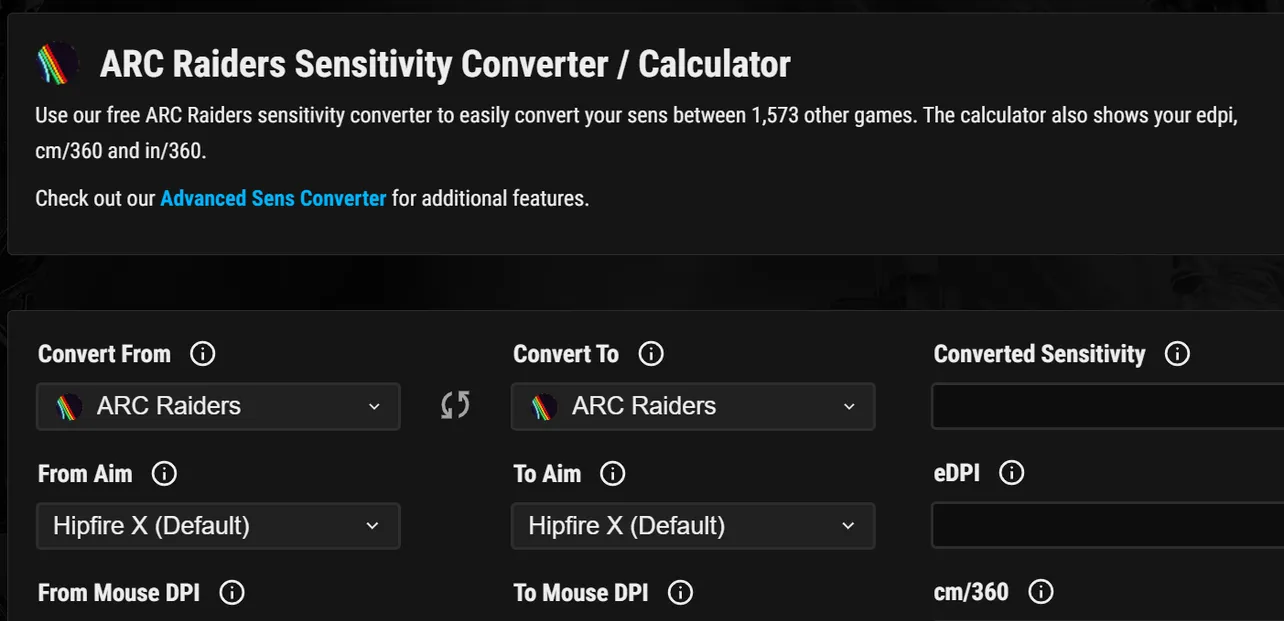 ARC Raiders sensitivity converter — consistent aim across games