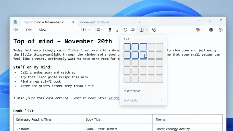 Windows 11 Notepad gets tables and faster AI responses in latest insiders preview release