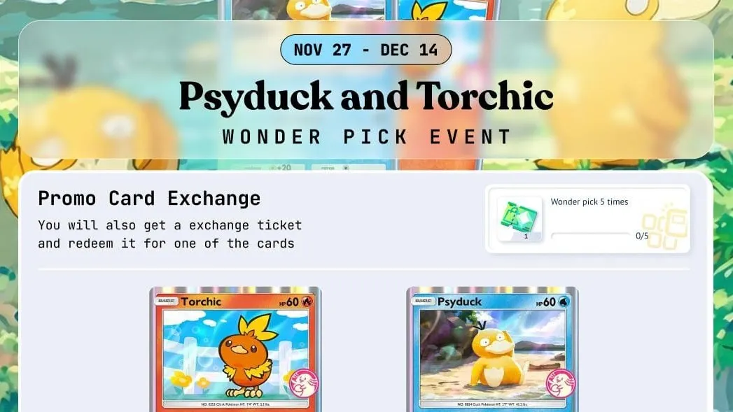 Pokémon TCG Pocket Psyduck & Torchic Wonder Pick event guide