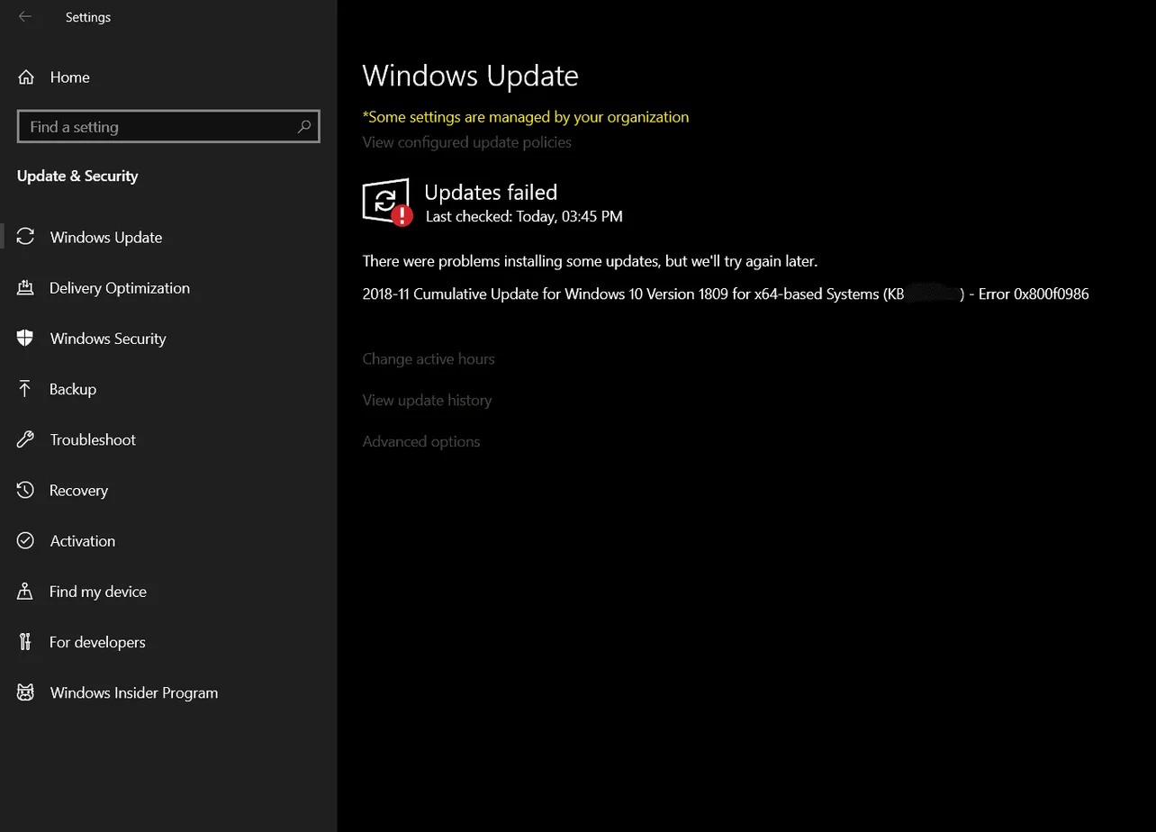 FIX: Windows 10 update (KB4483235) failed to install with error 0x800F0986