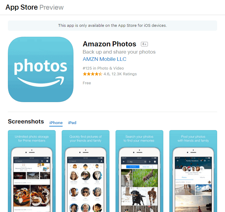 Amazon rebrands Prime Photos to "Amazon Photos" on the App Store