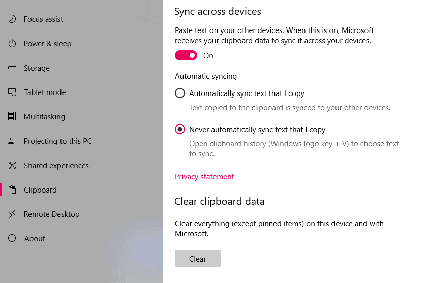 How to sync clipboard in Windows 10