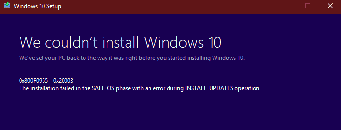 FIX: Windows 10 version 1809 installation error 0x800F0955