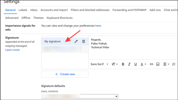 How To Create And Change A Signature In Gmail Image 575 1