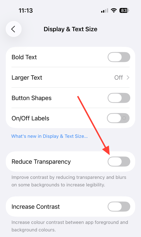 Reduce transparency to change Liquid Glass effects in iOS 26