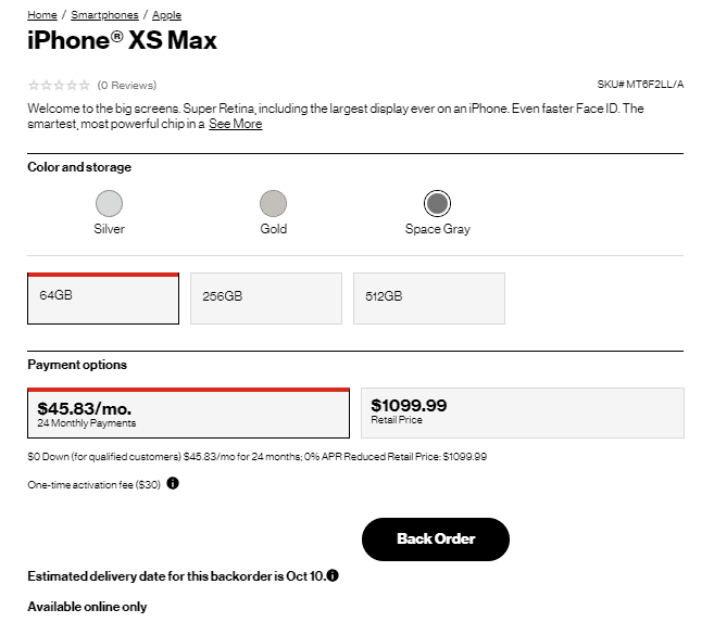 Verizon puts iPhone XS and XS Max on Back Order