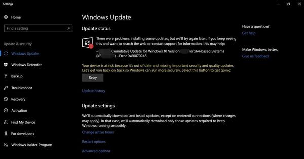 FIX: Error 0x80070246 when installing Windows 10 Update (KB4483234)
