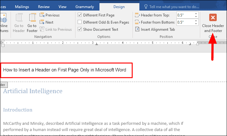 How to Insert a Header on First Page Only in Microsoft Word