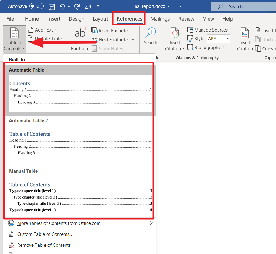How to Create a Table of Contents in Microsoft Word
