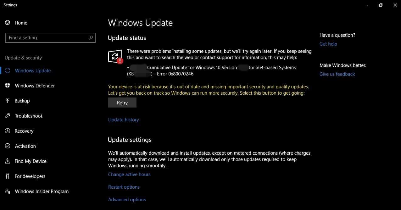 FIX: Error 0x80070246 When Installing Windows 10 Update (KB4483234)