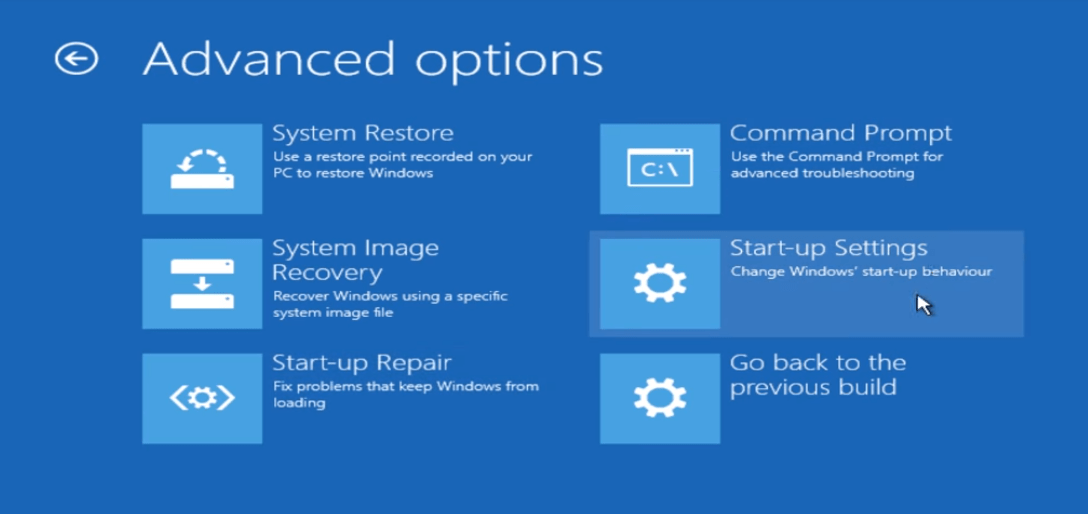 Windows 10 Advanced Options Startup Settings