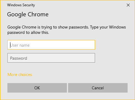 Chrome password Windows account login