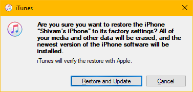 Confirm Restore iPhone