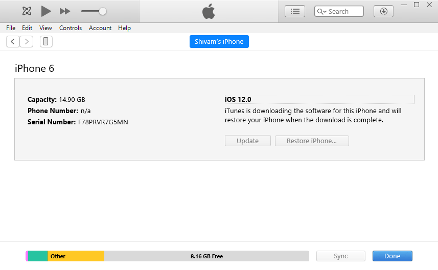 iTunes Restore in progress