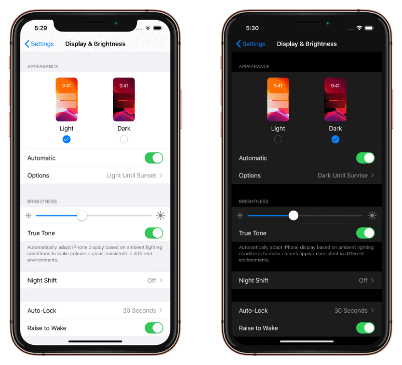 iOS 13 Light and Dark Mode Automatic