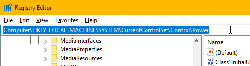 Power options registry editor Windows 10