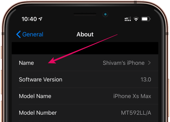 Change iPhone Name from About Screen