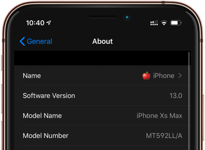 iPhone Name About Screen