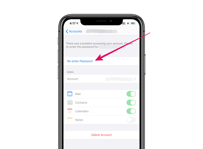 Re-enter password iPhone Mail account settings