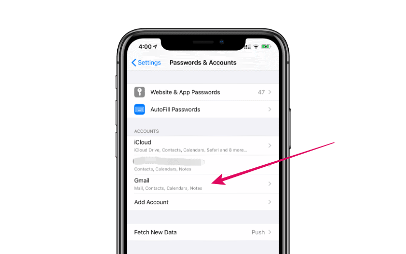 Select account iPhone settings passwords and accounts