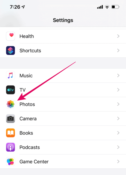 iPhone Photos app settings